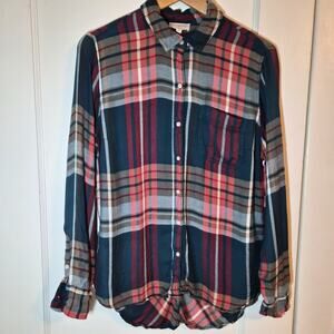 Lucky Brand Tunic Shirt Top Women Medium Button Up Long Sleeve Long Tail - M